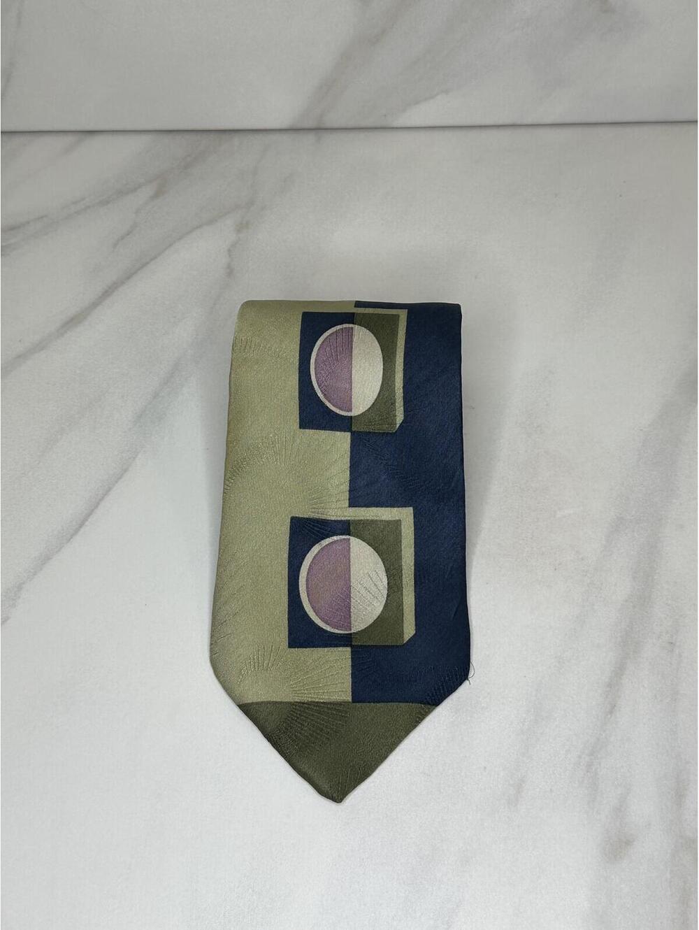 Vintage 90s Liberty of London 100% silk tie olive green/navy/mauve colorblock
